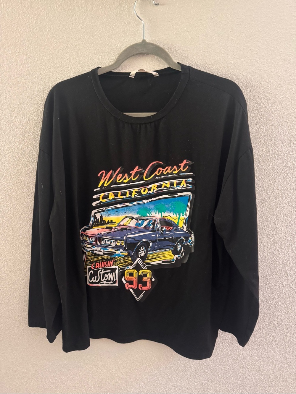 ROMWE Black West Coast California Graphic Long Sleeve Tee
